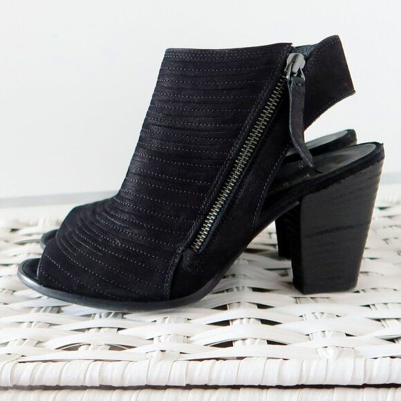 Paul Green Cayanne Black Nubuck Leather Peep Toe Block Heel Bootie Shoes 7.5 - Picture 12 of 16